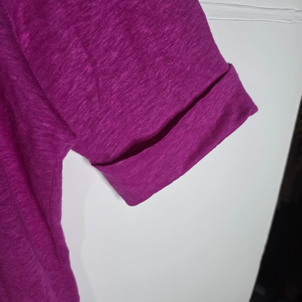 Lauren Ralph Lauren Linen Scoop Neck Top L Magenta Rolled Cuff - Picture 5 of 9
